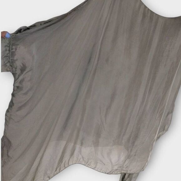 Womens Silk Top One Size Flowing‎ Relaxed Slouchy Olive Light Lagenlook Bohemian - Picture 4 of 10